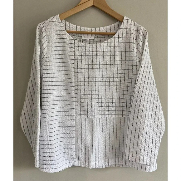Habitat Blouse Button Back White Black Plaid Size Small S - Picture 1 of 5